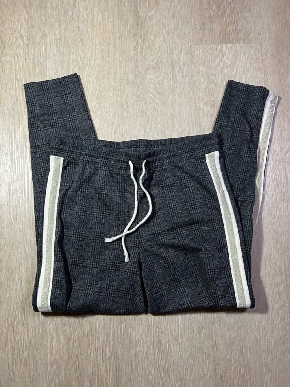 Retro Y2K Gray Plaid Jogger Pants with Side Stripes